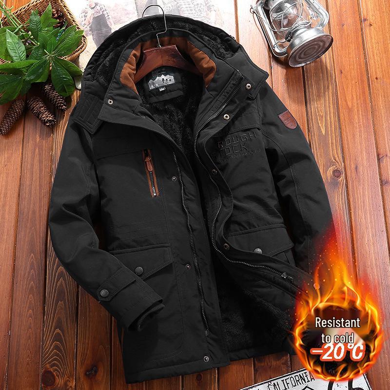 

Мужская зимняя рабочая куртка цвета хаки с флисовой подкладкой, холодостойкая, с хлопковой набивкой, съемная верхняя одежда L=48-55kg чёрный