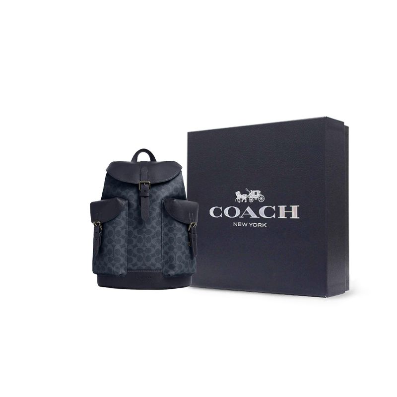 Coach Warner 31 Classic Logo Pin Buckle Closure Backpack Men Backpacks Bronze Denim Midnight-Navy CW211-QBN2V