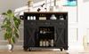 Modern Kitchen Island (118×43-70×98cm) with Wood Grain, Cart with Wheels, Multifunctional Storage, Removable Dividers, Towel Holder, Black