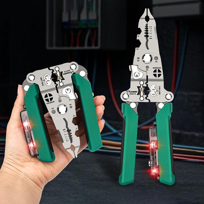 Multifunctional Wire Stripper With Electrical Test Pen Foldable Cable Cutter Crimper Tool, Electrical Folding Pliers For Cutting