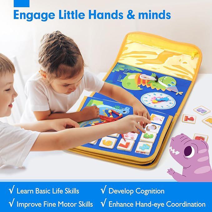 Toys Educational Toddler Busy Board Montessori Learning Activities Travel Toy Dinosaur Dress up Sensory Life Skill Backpack