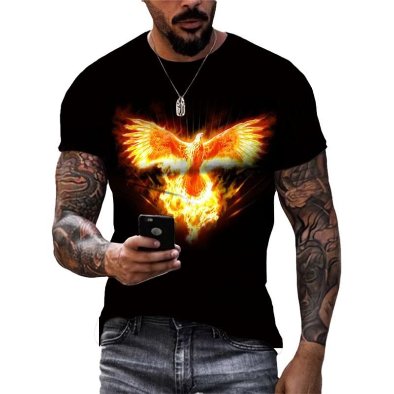 Léto Nová móda Cool Divine Bird Phoenix grafická trička Muži Neformální harajuku 3D potištěné streetwear s kulatým výstřihem Trička Topy