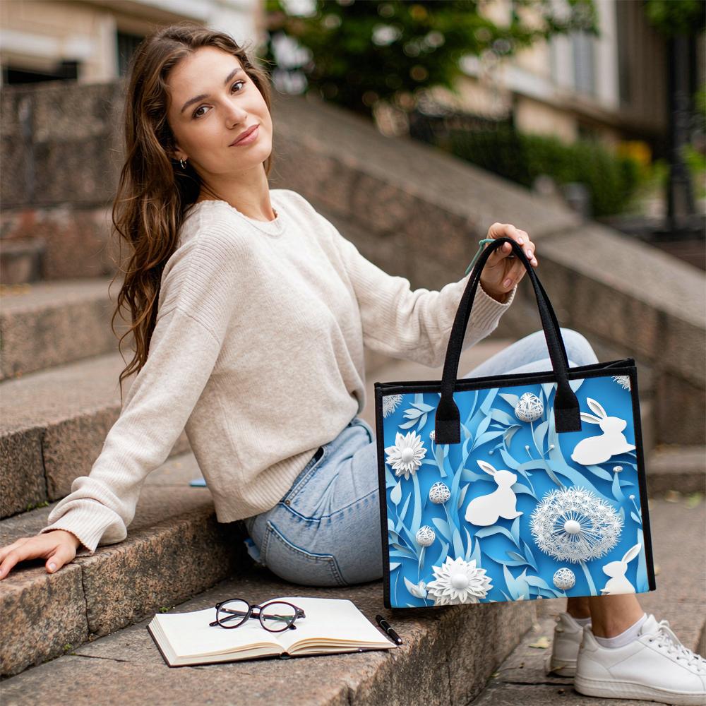  Cute Rabbit Floral Tote Bag Fashion Casual Portable Large Capacity Shopping Handbag