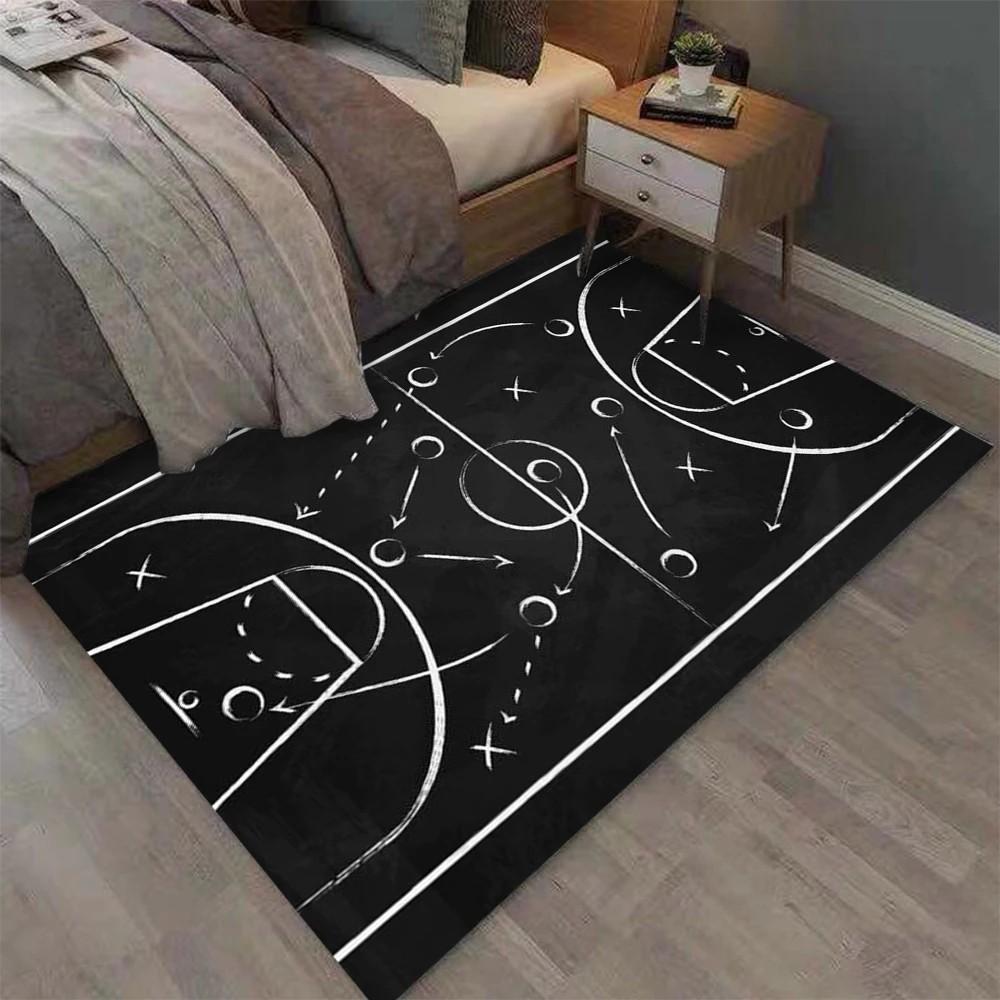 Tappeto con Stampa Campo da Basket Tappeto Antiscivolo per Stanza dei Bambini Camera da Letto Decorazione Sportiva per la Casa