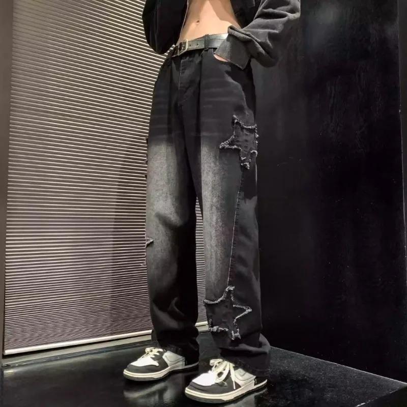 Spring and Autumn Men's Stars Towel Embroidery Brown Men Jeans Pants Clothes Straight Hip Hop Trousers