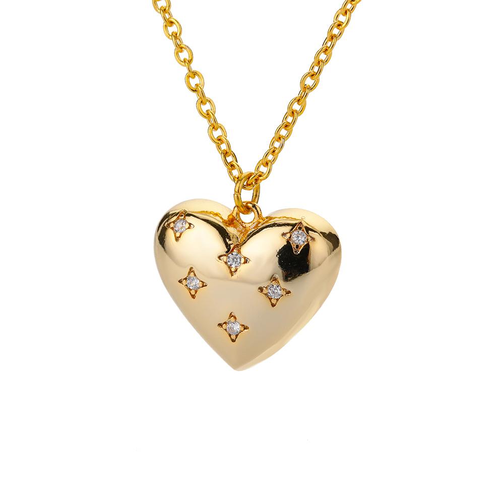 Zircon Four Pointed Star Necklace For Women Men Gold Color Heart Pendant Necklace Romantic Jewelry Collier Bijoux Femme