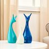 Home Decor Happy Deer Family Statue Ceramic Figures (Set of 3, Navy Blue, Lemon and Light Green)