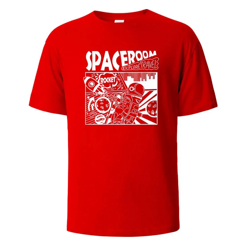 Men's Printed T-Shirt Spaceroom Funny 100% Cotton Oversize Shortsleeved Tees For Men Women Summer Fashion Casual O-neck Tops