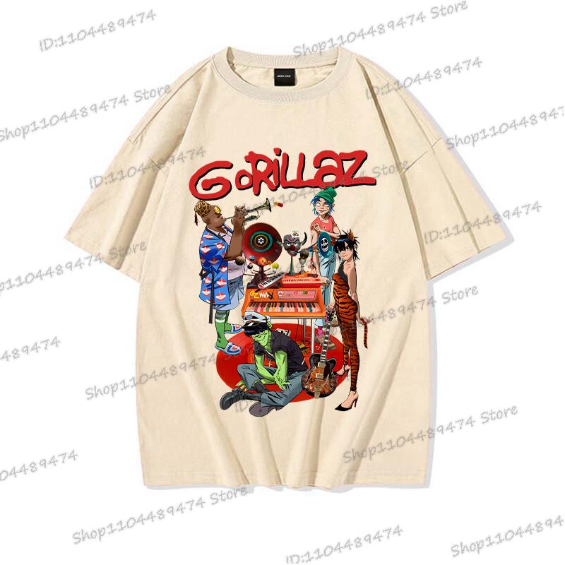 Hip Hop Gorillaz T-shirt Anime Virtual Role Graphic Men Women Tops Casual Short Sleeve Tees Rock Band Gorillaz Cotton T Shirt