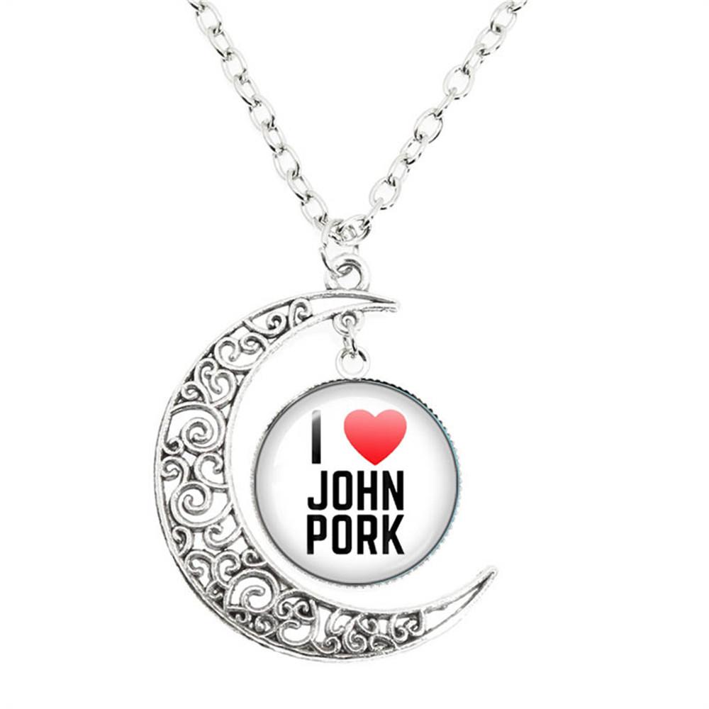 

John Pork is Calling Answer Call Phone Humor Funny Pig Lover Graphic The moon Necklace Angel Wings Pendant Necklace Jewelry Gift