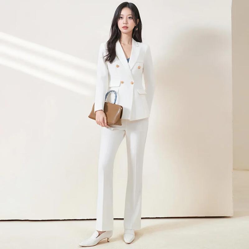 Tluoman Women's White Double-Breasted Professional Suit Set