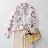 Women's Floral Print Linen Cotton Shirt Loose Long Sleeve Button Down Blouse for Summer