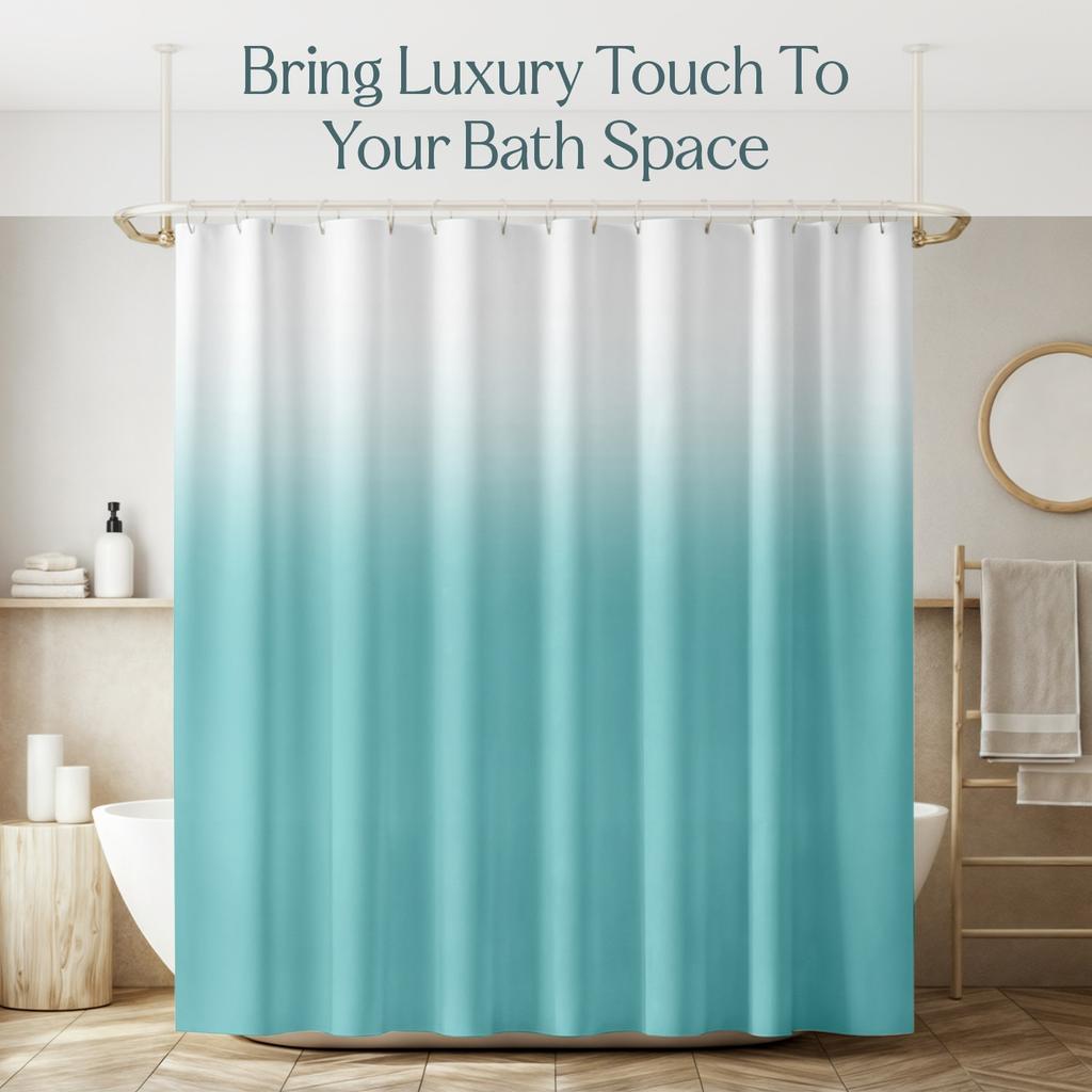 Ombre Blue Gradient Shower Curtain Machine Washable All Season Waterproof Privacy Protection 2D Print Solid Color Design Modern