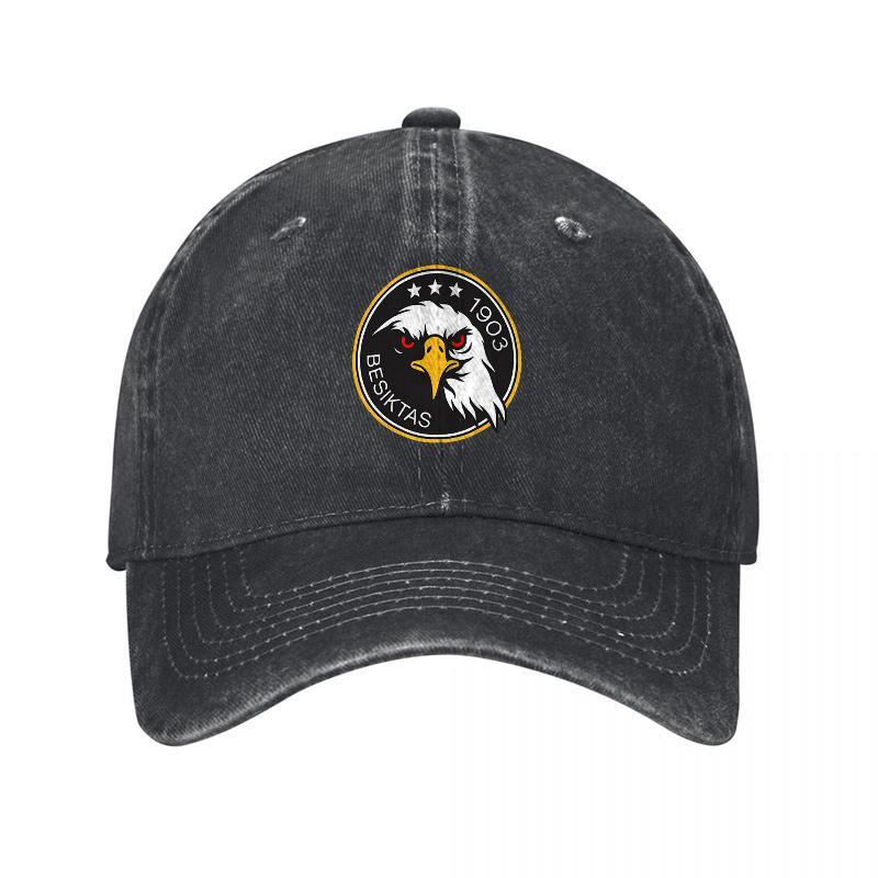 Eagle Logo Washed Cotton Baseball Cap Unisex Adjustable Hat with Embroidered Badge for Daily Outdoor