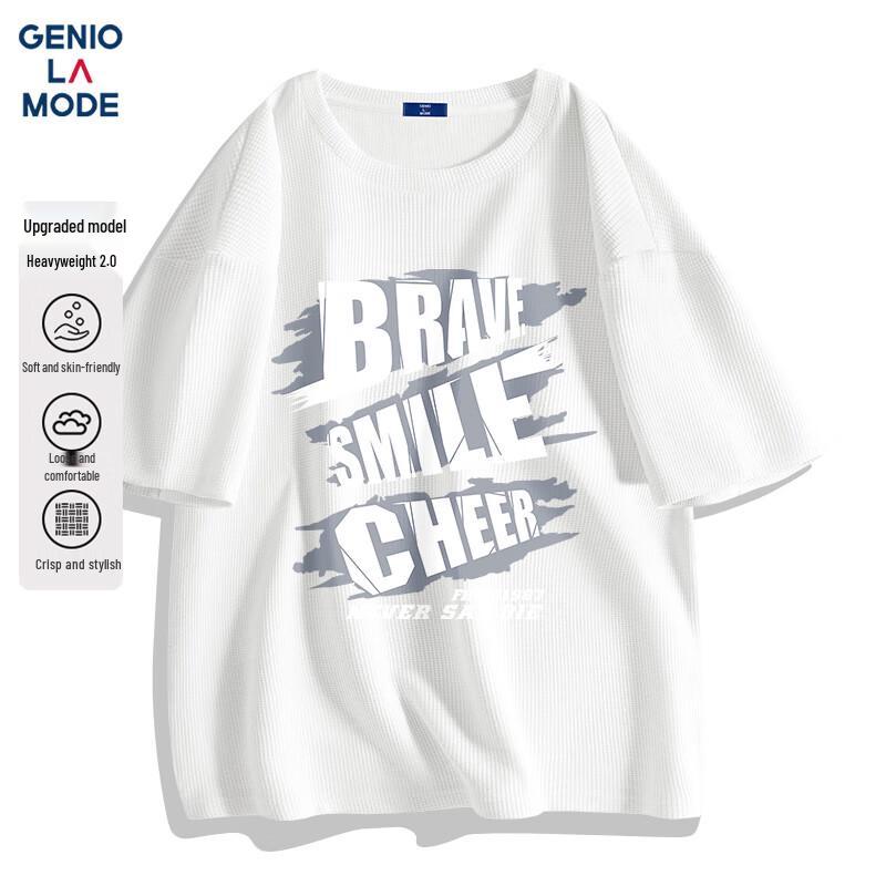 GENIOLAMODE Men s Heavyweight Waffle Knit Short Sleeve T-Shirt M