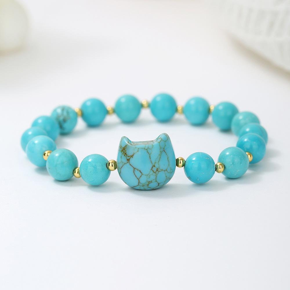 

Natural stone, cat head bracelet, grey moonlight, turquoise, jewelry, round bead couple bracelet