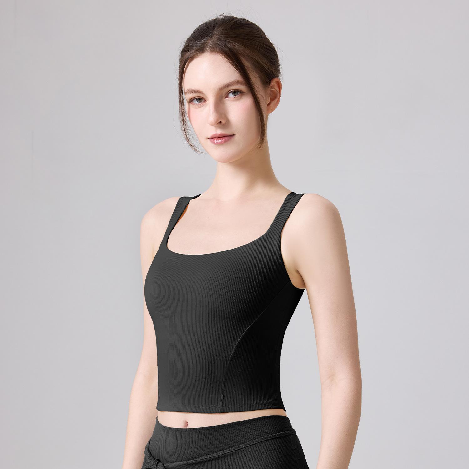 Summer nude all-in-one fixed cup yoga clothes women s sleeveless short sports underwear wide shoulder suspender yoga vest S
