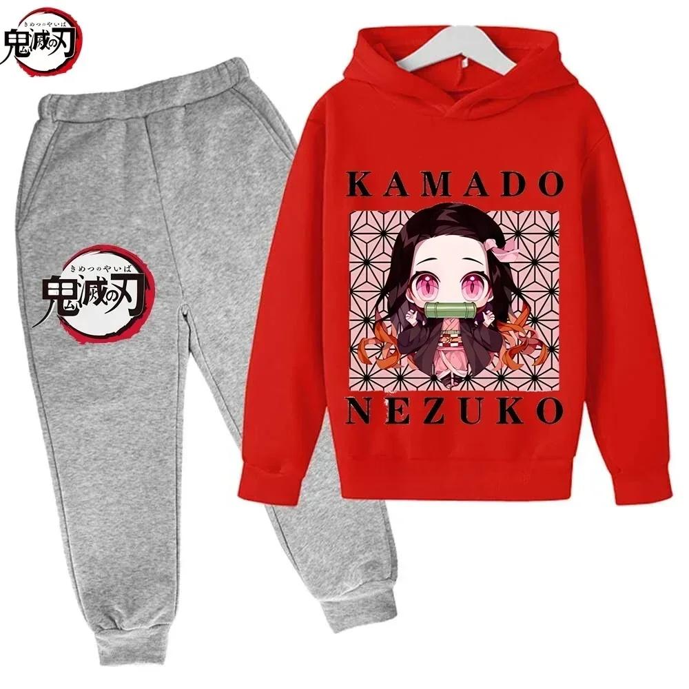 Demon Slayer Anime Tanjiro And Nezuko Kid Hoodie Sweatshirt Child Korean Kpop Street Style Sweatshirt Girl Streetwear Suit