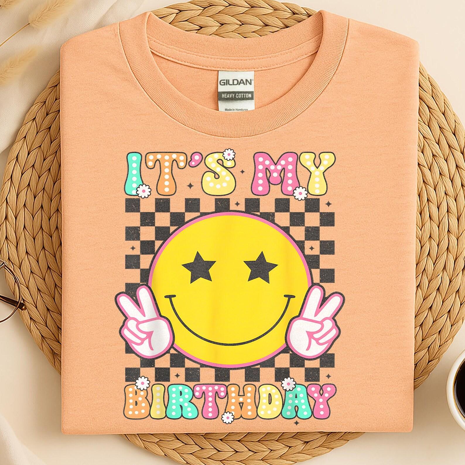Retro Happy Face Checkerboard Shirt, It s My Birthday Youth Shirt, Positive Cute Tshirt, Smile Birthday Shirt, Birthday Party Tee M