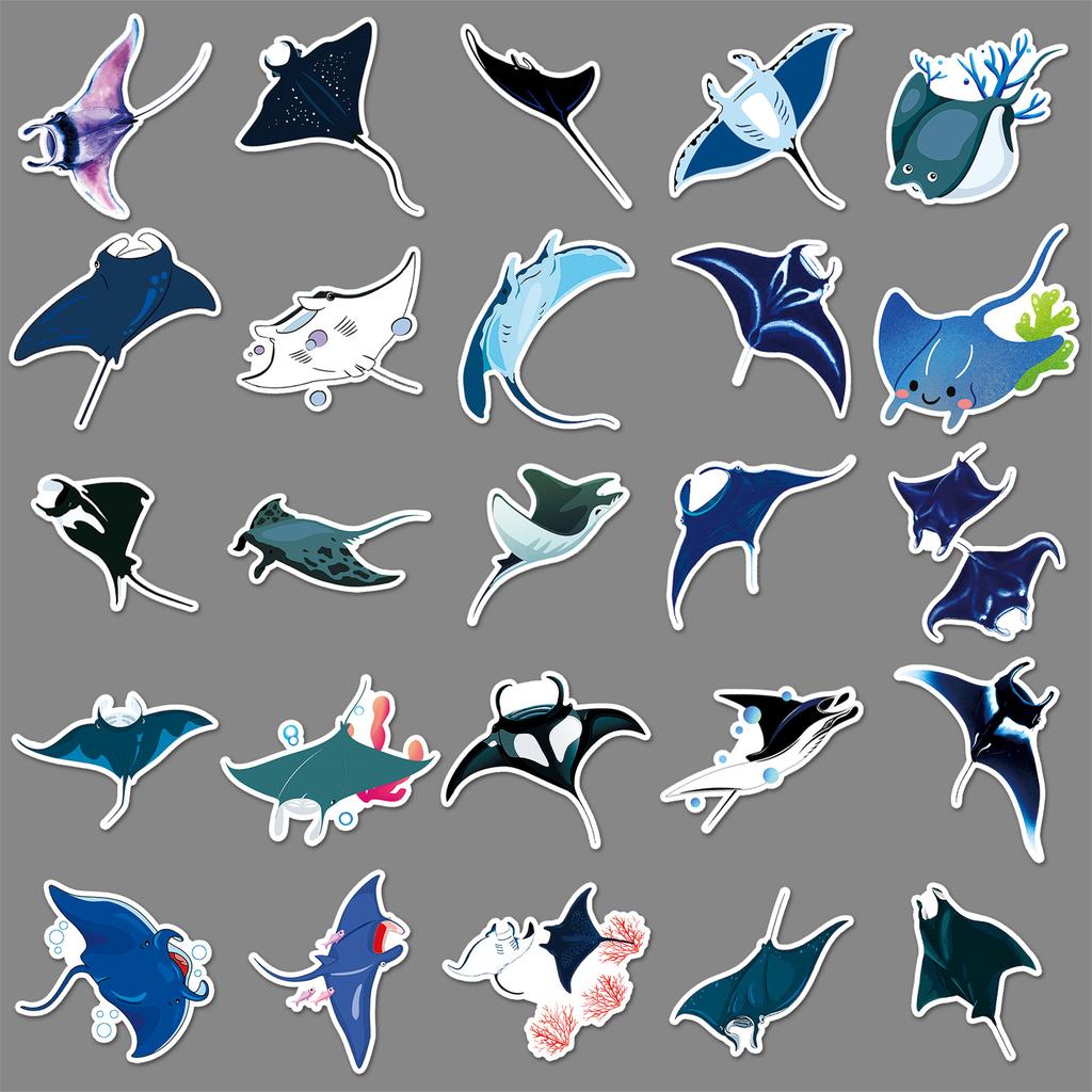 50 Pictures of Manta Rays with Personality Cool Marine Life Decorative Water Cup Suitcase Skateboard Creative Cartoon Stickers