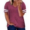 Plus Size Women's Colorblock V Neck T-shirt Summer Short Sleeve Casual Tee Tops