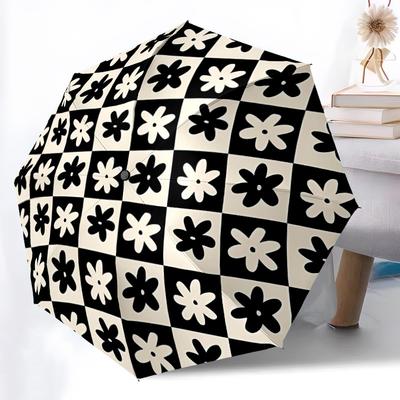 1pc Floral Pattern Automatic Open/close Folding Compact Umbrella, 8 Rib Sturdy Canopy, Lightweight Portable, Everyday Use, Gift,,097