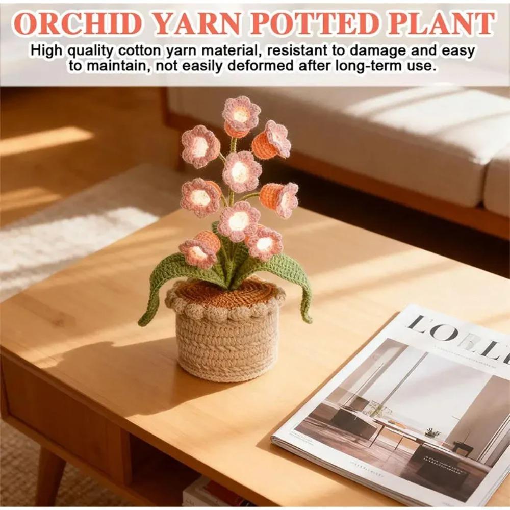 Knitting Wool Lily of The Valley Lamp Artificial Flowers 9 Glowing Crochet Artificial Flowers Handmade Crochet Orchid Gift