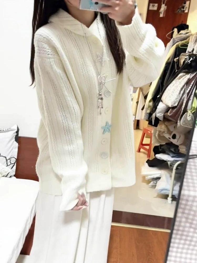 Milky Cute Starfish Hooded Cardigan - Women's Autumn/Winter Knit Sweater