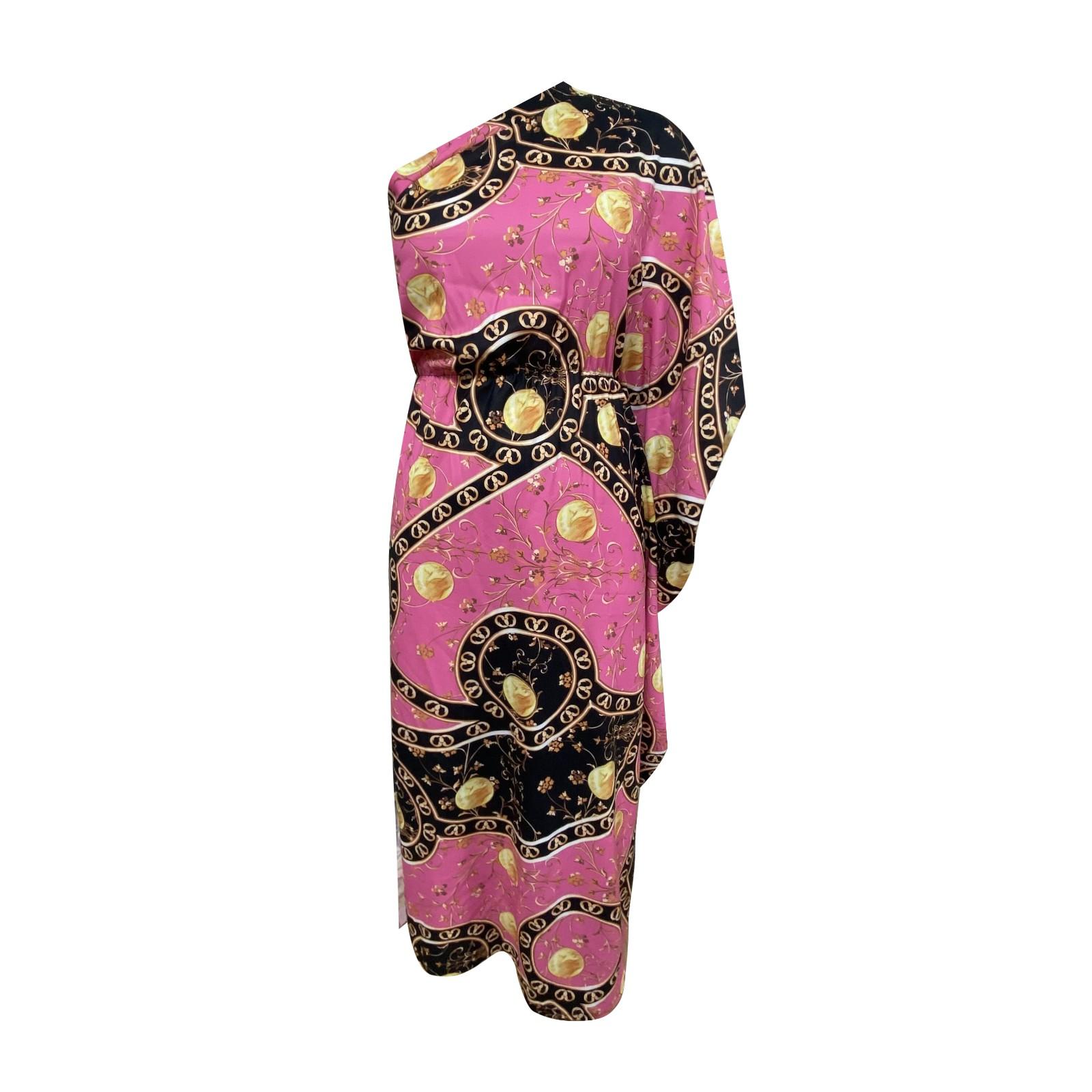 

Женское сексуальное свободное повседневное платье с коротким рукавом и разрезом на одно плечо с цветочным принтом XL розовый