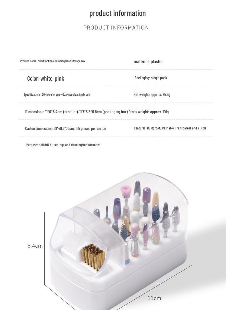 Cross-Border Manicure 30-Hole Grinding Head Storage & Cleaning Box