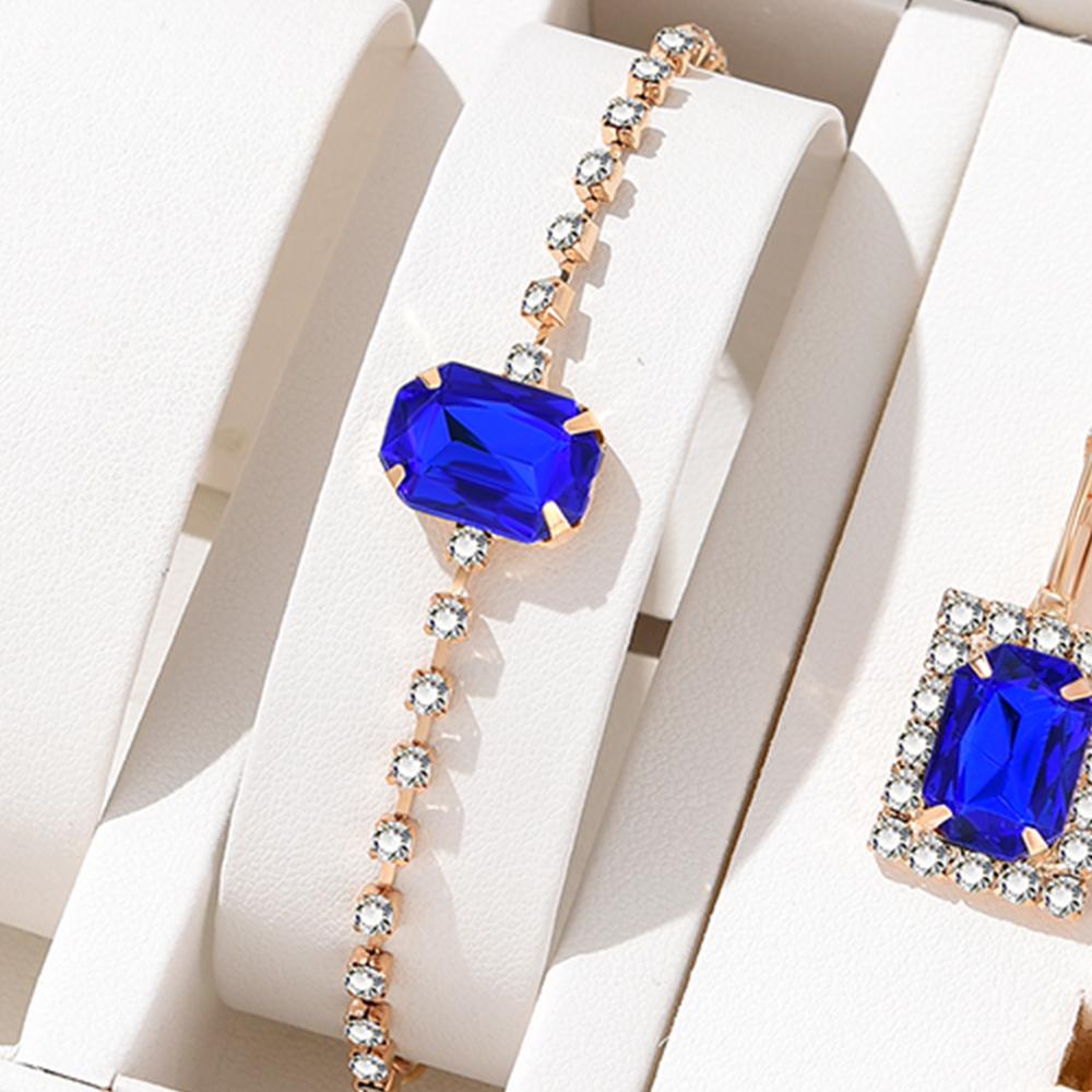 5-teiliges Set Damen Saphir Europäische und Amerikanische Persönlichkeit Temperament Liebe Diamant Halskette Ohrringe Ring Armband Set