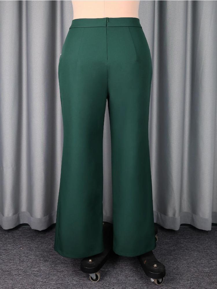 Elegant Women Office Pants High Waist Side Slit Pearls Beading Wide Leg Ankle Length Trousers Autumn Fashion Business Wear