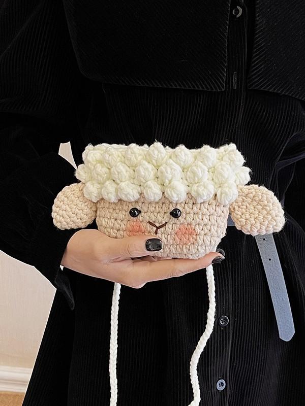 Knitted Sheep Mini Bag For Kids With Snap Closure And Cell Phone Pocket For Daily Use