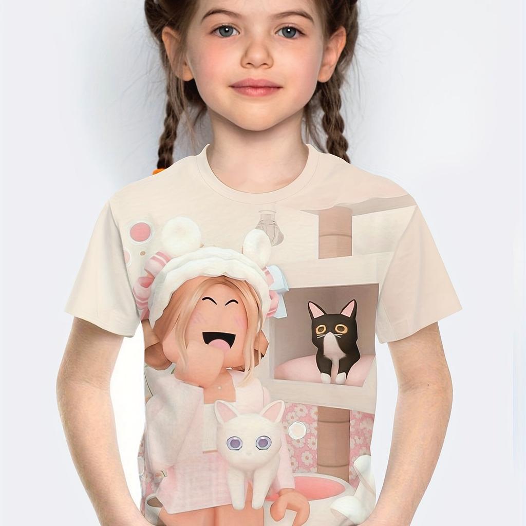 Children Top T-Shirt for Girls Short Sleeve Children T-Shirt Cartoon Print Pink Children's Clothing Kawaii Girls Summer Clothes