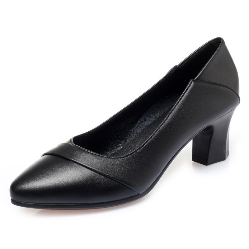 Jarní a podzimní dámské boty s měkkou podrážkou a středním podpatkem, kožené boty, dámské pracovní boty, pohodlné a protiskluzové