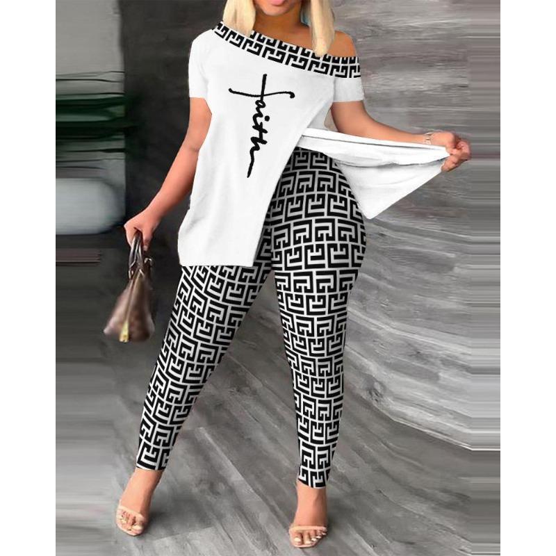 YYFS Women's Fashion Casual Summer Spring Short Sleeve Oblique Collar Trousers Pants Suits