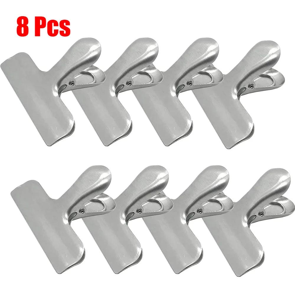 8pcs Stainless Steel Sealing Clip Food Snack Sealing Pocket Clip Vacuum Fresh-keeping Clip Kitchen Storage Gadgets Tools
