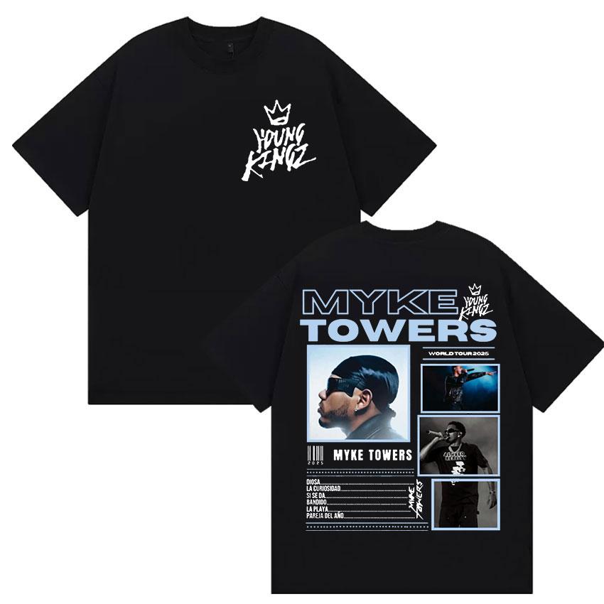 

Rapper Myke Towers World Tour 2025 Merch TShirt Men s Hip Hop Style Gothic Clothing T-shirts Casual Cotton Short Sleeve T Shi... S разноцветный