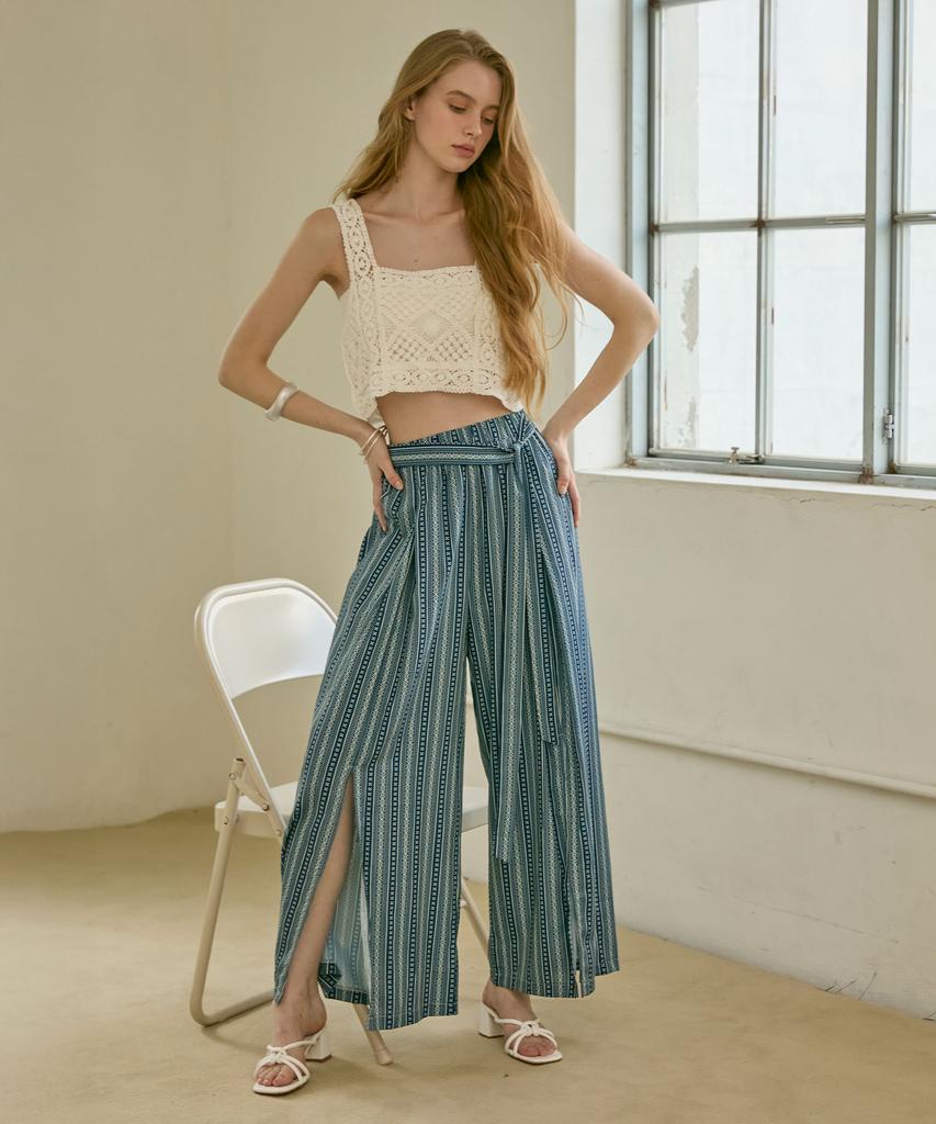 VIKINI VENDER Ethnic Slit Long Pants - Navy
