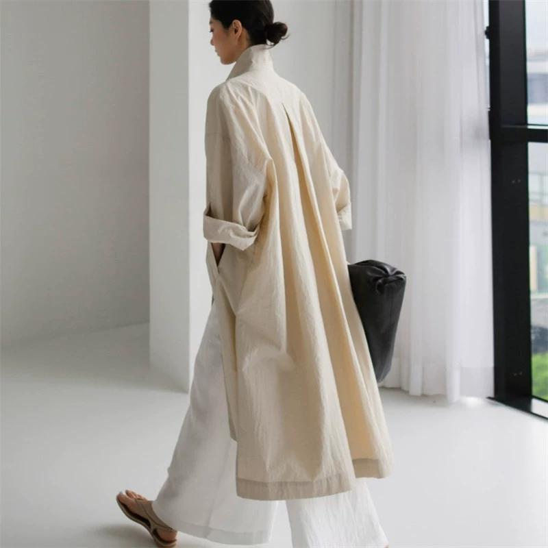 Printemps Automne Femmes Coton et Lin Chemises Robes Poches Fente Latérale Droite Décontracté Ample Robes Féminines