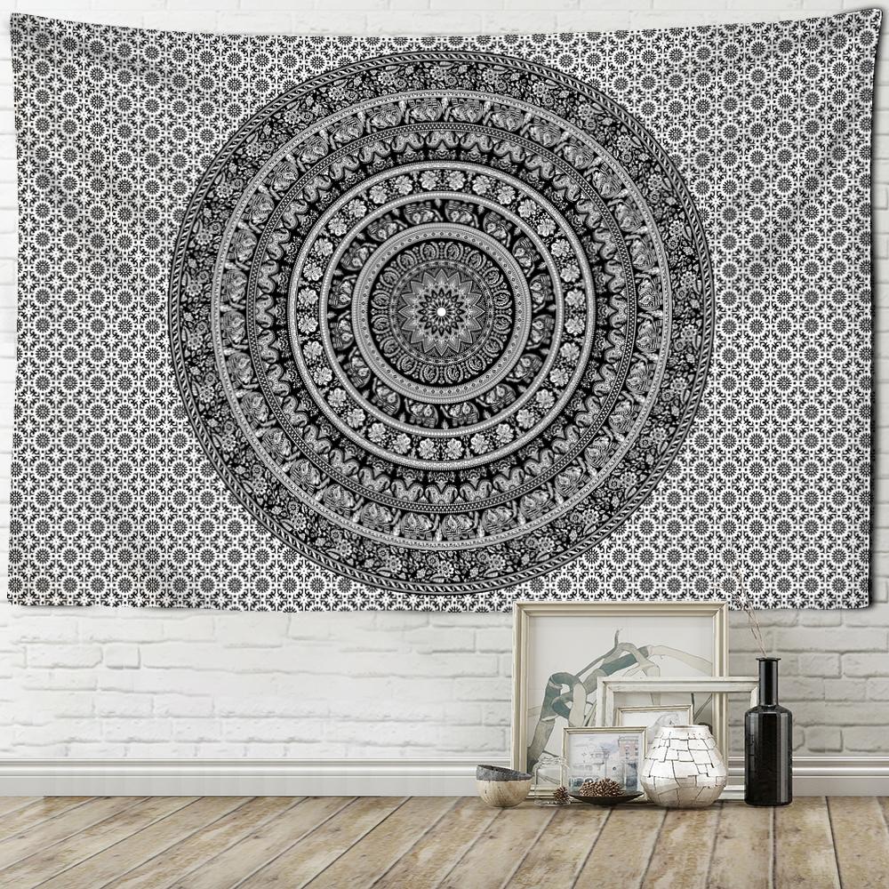 Schwarz Weiß Mandala Wandteppich Wandbehang Kunst Blumen Psychedelisch Hexerei Böhmen Schlafzimmer Heimdeko