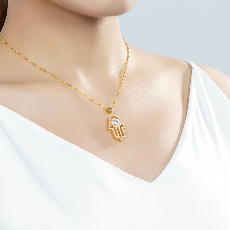 Fashion 1ct D Color Real Moissanite Palm Pendant Necklace Pure S925 Sterling Silver Hand Fatima for Women Wedding Fine Jewelry