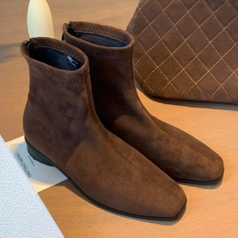 Mid Heels Women Suede Short Boots 2026 Fashion Casual Shoes Winter New Trends Chelsea Ankle Boots Party Pumps Zapatillas Mujer