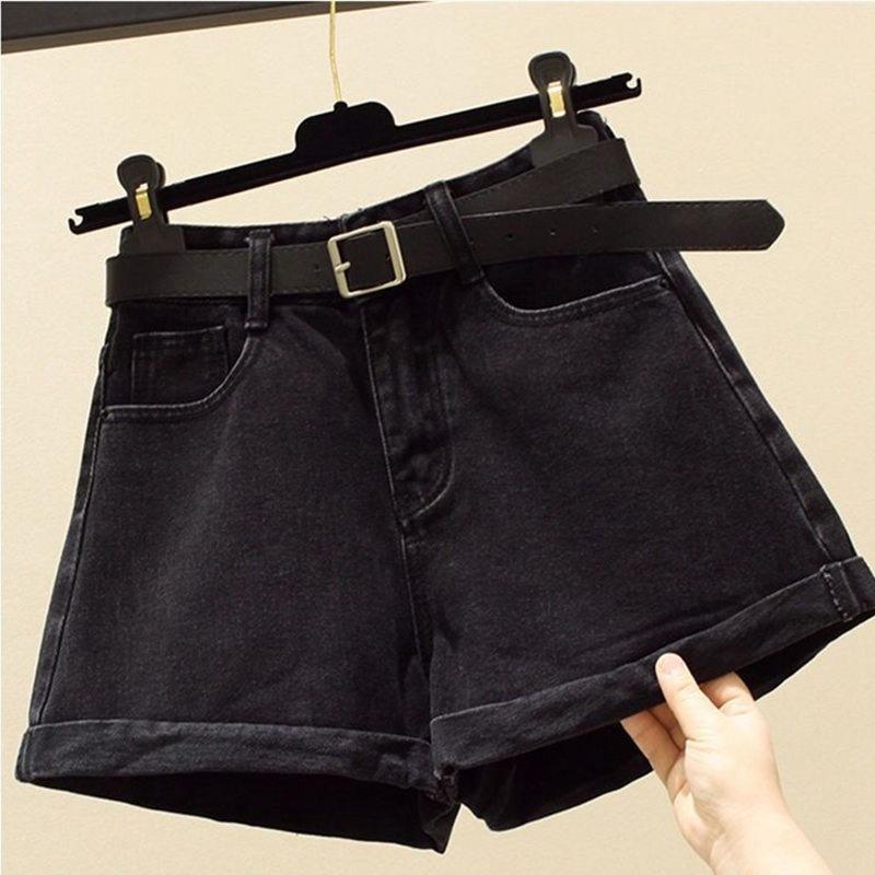 

Классика и минимализм мода универсальные повседневные женские тонкие летние шорты с высокой талией А-силуэта широкие джинсовые шорты индивидуальность трендовость 2XL чёрный