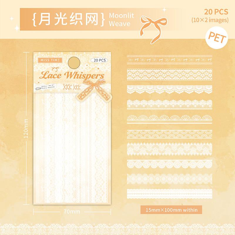 1pack/20pcs Ins Style Pure White Long Lace Stickers, Gentle Retro Style,DIY Handmade Album Scrapbooking Decorative Supplies