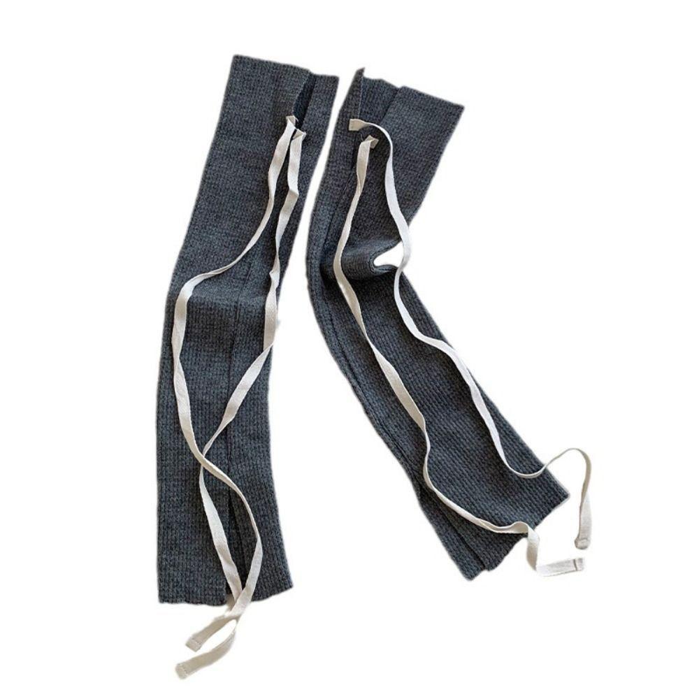 Bow Tie Lace Up Leg Warmers Y2K Knee High Socks Solid Color Women's Stockings Autumn