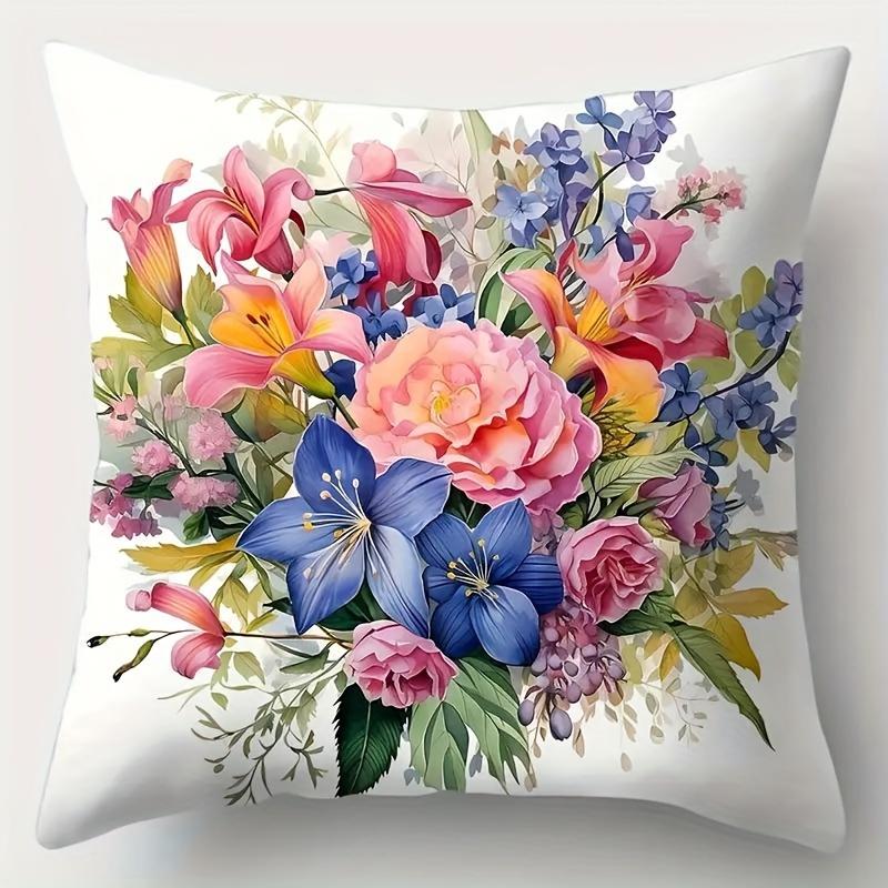 Single-sided Printed Cushion Cover Plant Flower Soft Polyester Fabric Living Room Sofa Bedroom Bedside Decorative Pillowcase