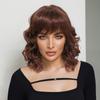 Women Synthetic Brown Wig With Bangs Shoulder Length Wave Fluffy Hair for Daily Use Lolita Halloween Cosplay Heat Resistant Fibre