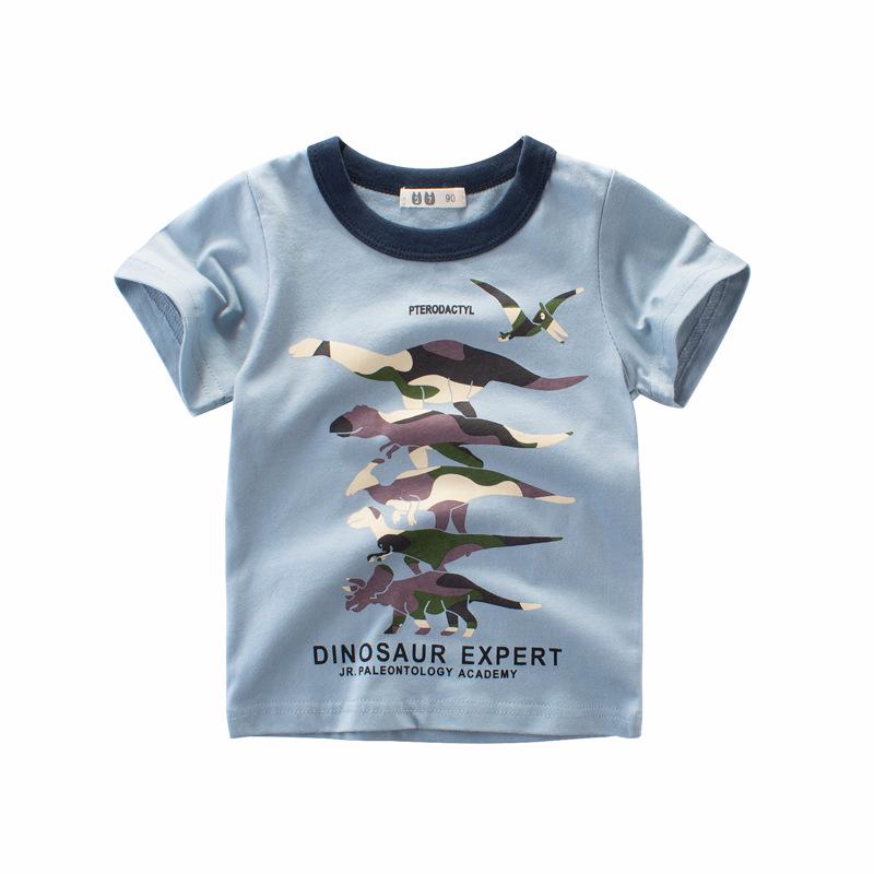 2024 Summer Boys' Cartoon Dinosaur Camouflage Cotton T-shirt