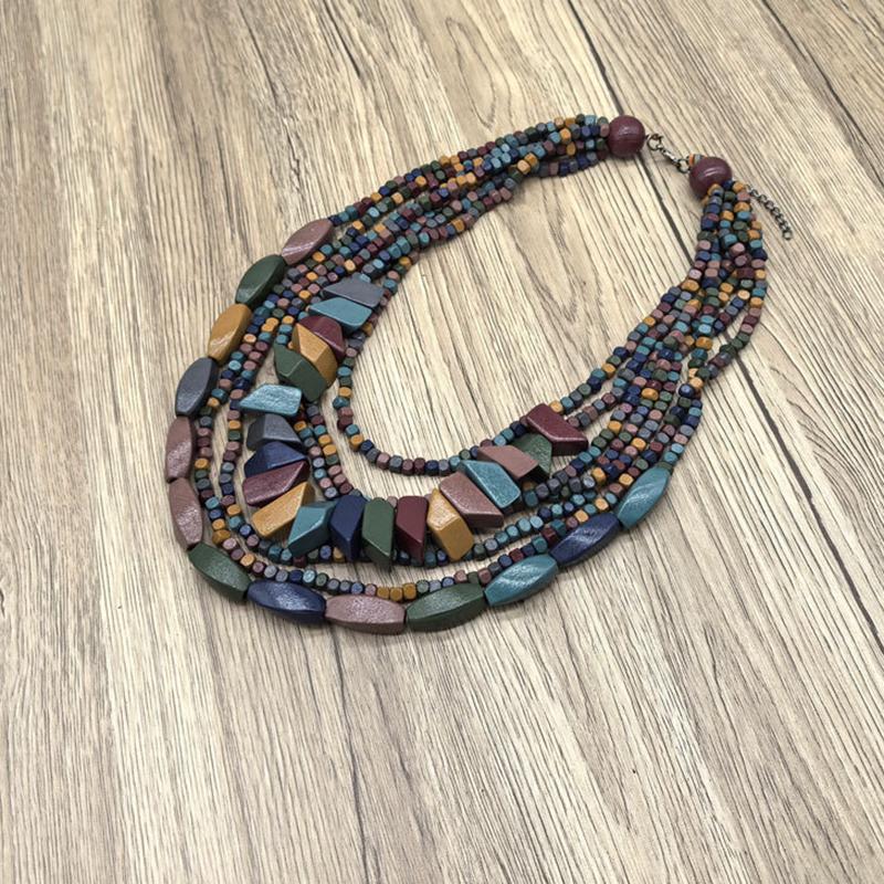 Irregular Colored Wooden Bead Necklace Hot Selling Personalized Fashion Accessory Bohemian Multilayer Wood Bead Choker Necklaces